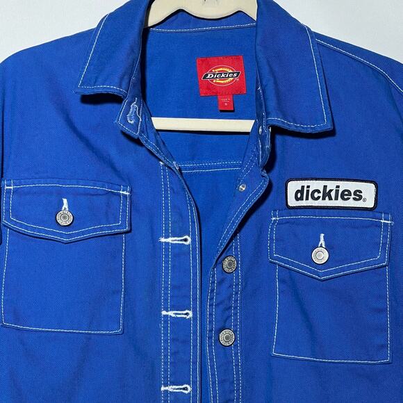 Dickies Blue Jean Crop Denim Jacket Logo Womens Size S Casual Y2K - Picture 2 of 9